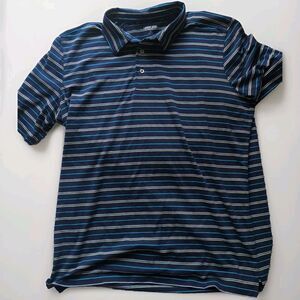 Land's End Traditional Fit Blue Striped Short Sleeve Polo Shirt Large Soft